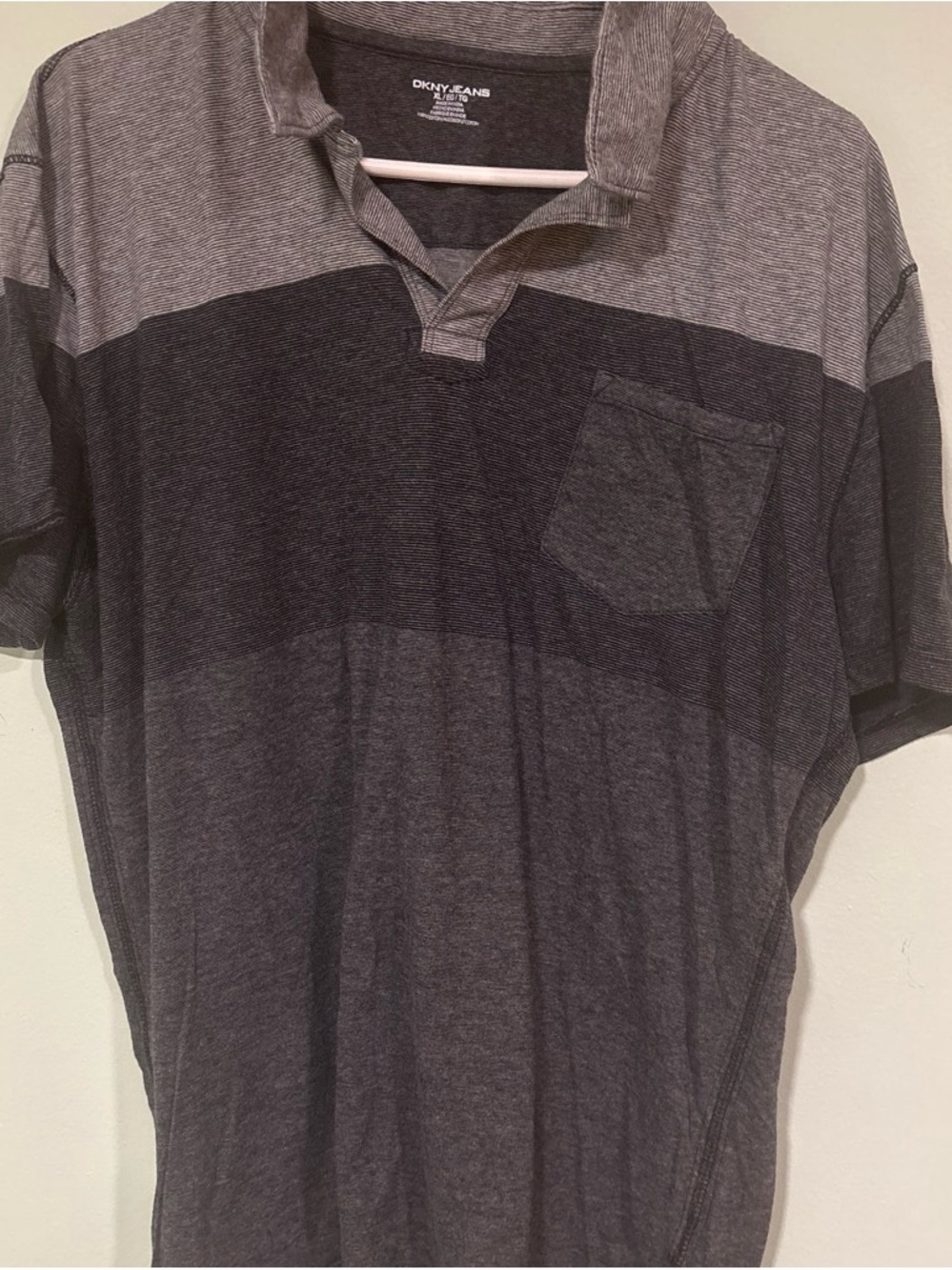 DKNY Jeans Mens Grey Striped Polo Shirt